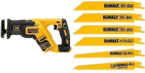 Buy DW4856 Metal/Woodcutting Reciprocating Saw Blade Set, 6-Piece and DEWALT DCS367B 20V Max XR Brushless Compact Reciprocating Saw (Tool Only) 