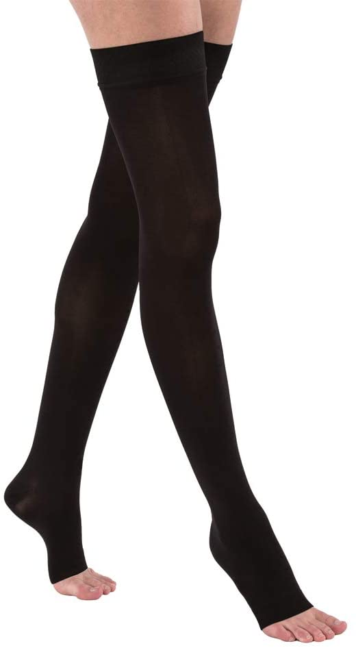 Buy JOBST Opaque Open Toe Thigh High with Silicone Dot Top Band, Classic Black, Small, 30-40 mmHg Compression Stockings - 115564 