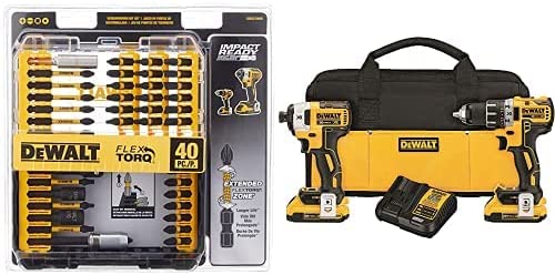 Buy DEWALT DCK283D2 20V MAX XR Compact Cordless Drill/Driver & Impact Driver Combo Kit with DWA2T40IR IMPACT READY FlexTorq Screw Driving Set, 40-Piece DEWALT DCK283D2 20V MAX XR Compact Cordless Drill/Driver & Impact Driver Combo Kit with DWA2T40IR IMPACT READY FlexTorq Screw Driving Set, 40-P 