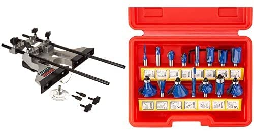 Buy Bosch Deluxe Router Edge Guide RA1054 with Dust Extraction Hood and Vacuum Hose Adapter & Hiltex 10100 Tungsten Carbide Router Bits | 15-Piece Set 