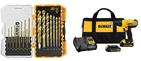 Buy DEWALT 20V MAX Cordless Drill / Driver Kit, Compact, 1/2-Inch (DCD771C2) & 21-Piece Titanium Drill Bit Set (DW1342)  