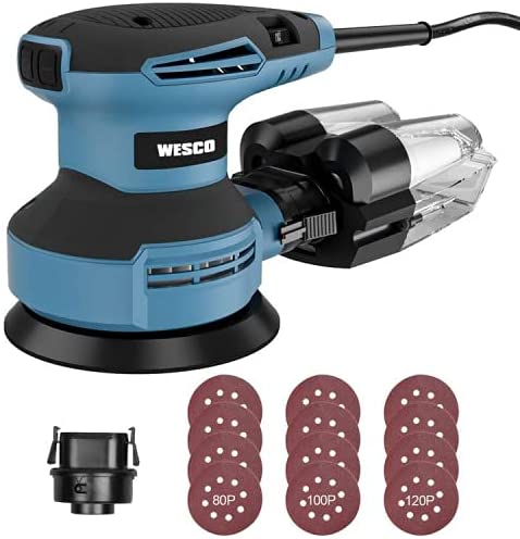 Buy WESCO 3.0A Power Orbital Sander 5-Inch with 12Pcs Sanding Discs, Vancuum Adapter, Cyclone Box, Corded 6 Variable Speeds Electric Sander, Efficient Dust Collection System, Random Orbital Sander, WESCO 3.0A Power Orbital Sander 5-Inch with 12Pcs Sanding Discs, Vancuum Adapter, Cyclone Box, Corded 6 Variable Speeds Electric Sander 