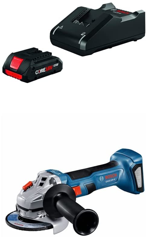 Buy Bosch GXS18V-15N15 18V Starter Kit includes (1) CORE18V 4.0 Ah Compact Battery as well as a Bosch GWS18V-8N18V Brushless 4-1/2 in. Angle Grinder with Slide Switch (Bare Tool)  