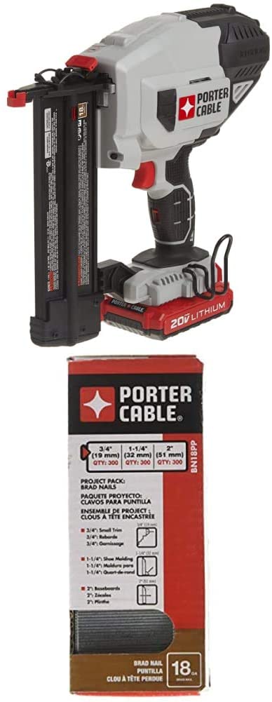 Buy PORTER-CABLE 20V MAX Cordless Brad Nailer Kit, 18GA (PCC790LA) & Brad Nails, Project Pack, 18GA, 3/4-Inch-300, 1-1/4-Inch-300, 2-Inch-300, 900-Pack (BN18PP)  