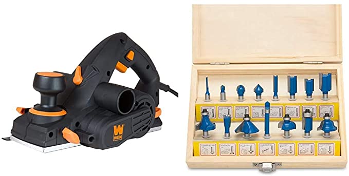 Buy WEN 6530 3-1/2-Inch 6-Amp Electric Hand Planer & Hiltex 10100 Tungsten Carbide Router Bits | 15-Piece Set 