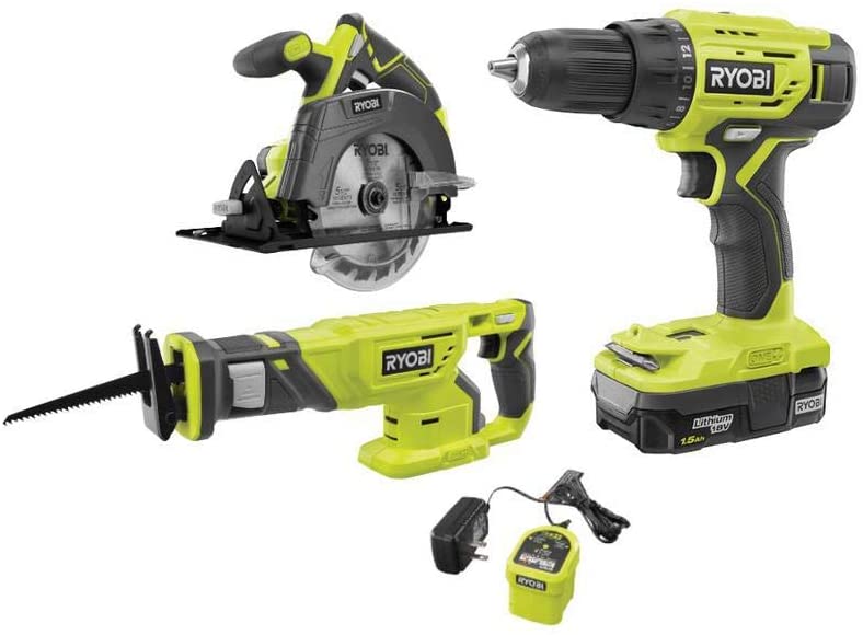 Buy Ryobi 18V ONE+ Lithium-Ion Cordless 3-Tool Combo Kit includes a 1.5 Ah battery and charger. 