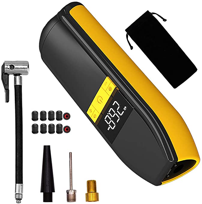 Buy 6000mAh Portable Air Compressor Mini Electric Air Inflator Handheld Cordless Tire Pump, 150PSI, Digital LCD Pressure Gauge, Lithium Battery, for Car Bicycle Tires Balls (Yellow)  