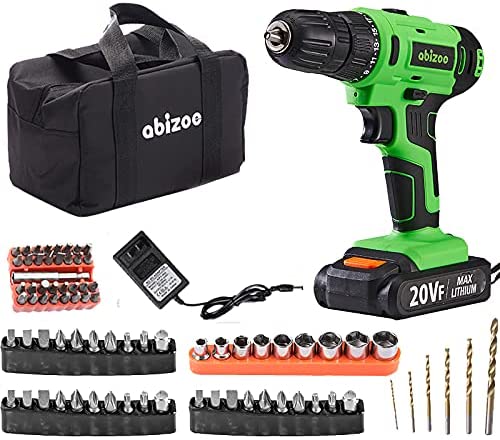 Buy Abizoe 20V Cordless Drill Driver, Electric Screwdriver with 1500mAh Li Ion Battery, Fast Charger, 2 Variable Speeds, 80pcs Bits Accessories with Case, Green 