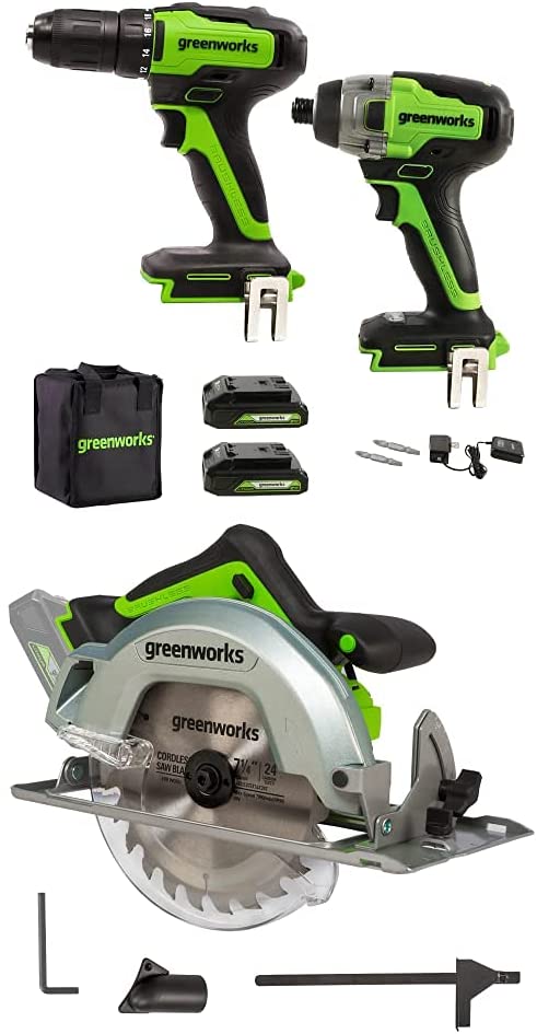 Buy Brushless Greenworks 24V 1/2-Inch Drill/Driver with 24V Brushless Motor 1/4-Inch Impact Driver with 24V Brushless Motor Circular Saw 7-1/4-Inch, (2) Batteries, and Charger Included 