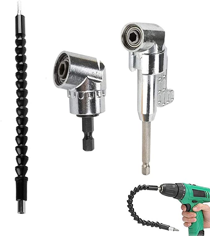 Buy 1/4 inch Flexible Angle Extension Bit Kit for Screwdriver &Drill, 105 Degree Right Angle Driver Angle Extension Power Screwdriver Drill Attachment 