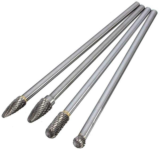 Buy Carbide Rotary Burr Set of 4 Pieces, 1/4-Inch Long Shank Tungsten Steel Head Burr Bit Set Fits Rotary Tool for Wood/Metal Drilling Carving Engraving 