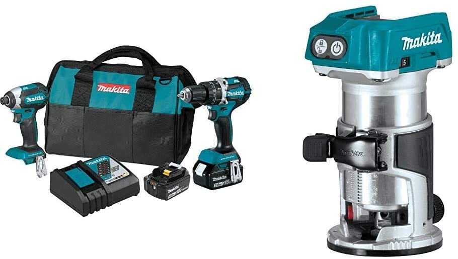 Buy Makita XT269T 18V LXT Lithium-Ion Brushless Cordless 2 Pc. Combo Kit, XPH12Z, XDT13Z, bag (5.0Ah) and XTR01Z 18V LXT Lithium-Ion Brushless Cordless Compact Router 