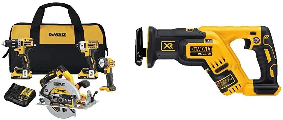 Buy DEWALT 20V MAX XR Brushless Combo Kit, Compact 4-Tool (DCK483D2) & DEWALT 20V MAX XR Reciprocating Saw, Compact, Tool Only (DCK483D2) (DCS367B)  