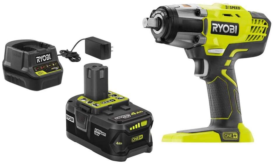 Buy 18V Cordless 3-Speed 1/2 in. Impact Wrench Kit with (1) 4 Ah Battery, Charger, and Bag by Ryobi 