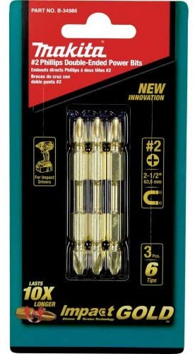 Buy Impact Gold Number 2 Phillips Double-Ended Power Bit, 2-1/2-Inch, 3-Pack, Makita B-34986 