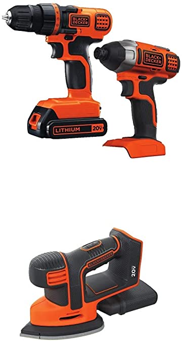 Buy BDCMS20B 20V Cordless Mouse Sander, Baretool with Black & Decker 20V MAX Drill/Driver Impact Combo Kit 