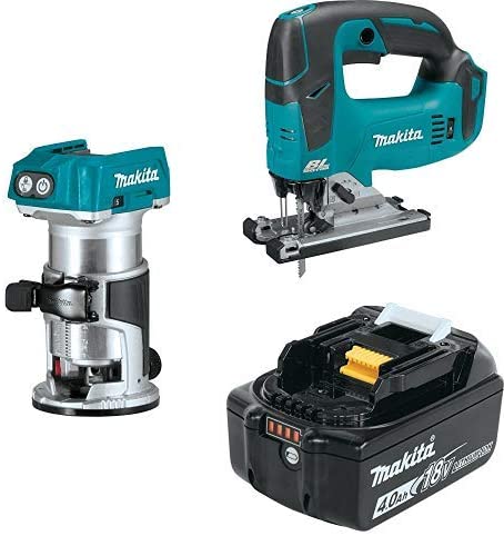 Buy XTR01Z 18V LXT Lithium-Ion Brushless Cordless Compact Router, XVJ02Z 18V LXT Lithium-Ion Brushless Cordless Jig Saw, and BL1840B 18V LXT Lithium-Ion 4.0Ah Battery from Makita 