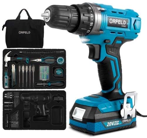 Buy ORFELD Cordless Drill and Home Tool Kit Combo Set, 20V Max Power Electric Drill with Battery and Charger, 3/8