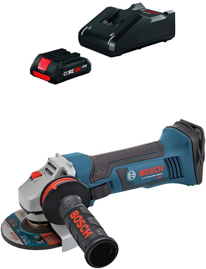 Buy Bosch GXS18V-15N15 18V Starter Kit includes (1) CORE18V 4.0 Ah Compact Battery as well as a Bosch GWS18V-45 18V 4-1/2 in. Angle Grinder (Bare Tool)  