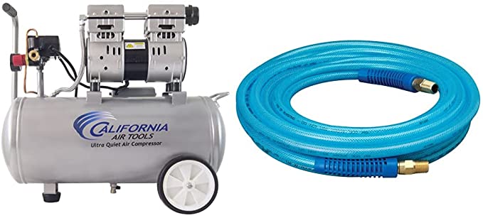 Buy California Air Tools 8010 Steel Tank Air Compressor | Oil-Free, Ultra Quiet, 1.0 hp, 8 gal & Plews & Edelmann Amflo 12-25E Polyurethane Air Hose - Non-marring, Smooth Finish, 1/4