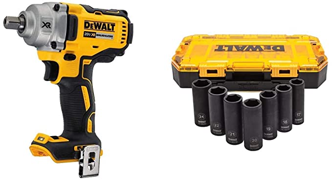 Buy DEWALT 20V MAX XR Cordless Impact Wrench Kit with Detent Pin Anvil, 1/2-Inch, Tool Only (DCF894B) & Deep Impact Socket Set, 7-Piece, 1/2