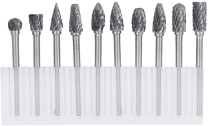 Buy Tungsten Carbide Grinder Bits, Carbide Burr Set, 10 Pcs Metal Wood Carving Polishing Engraving Drilling 1/8 Inch Shank 1/4 Inch Head Dia Bits, Double Cut Rotary Burr Set for Die Grinder 