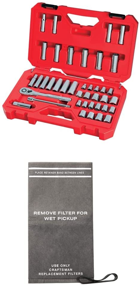 Buy CRAFTSMAN Mechanics Tool Set, SAE / Metric, 3/8-Inch Drive, 40-Piece (CMMT12018) with 3-Pack CRAFTSMAN 38737 Wet Dry Vac Filter Bags for 2 to 2.5 Gallon Shop Vacuums and Powerhead Bucket Vac 