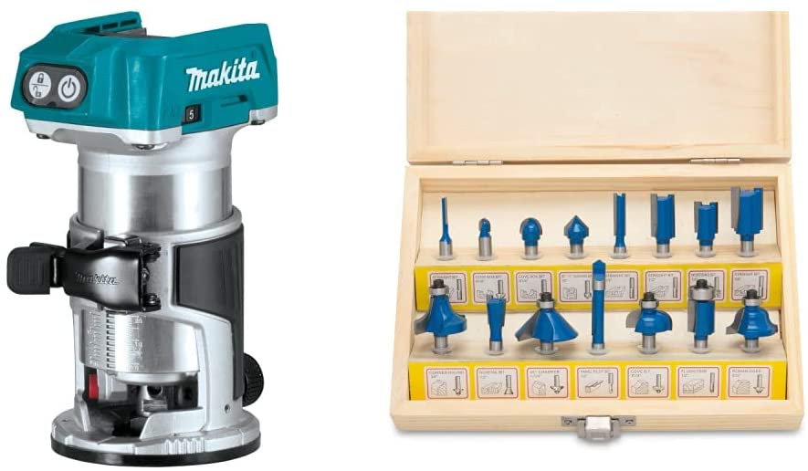 Buy Hiltex 10100 Tungsten Carbide Router Bits and Makita XTR01Z 18V LXT Lithium-Ion Brushless Cordless Compact Router | 15-Piece Set 