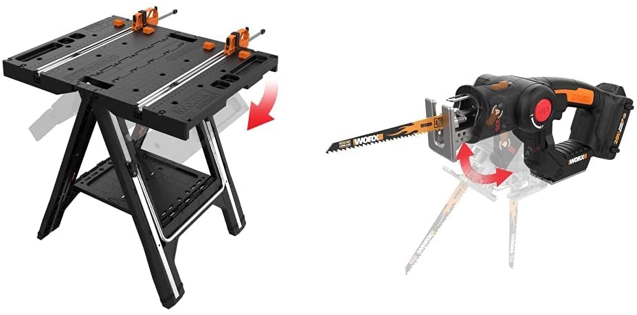 Buy WORX Pegasus Multi-Function Work Table and Sawhorse – WX051 with AXIS 2-in-1 Reciprocating Saw and Jigsaw with Orbital Mode 