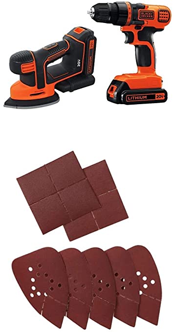 Buy BLACK+DECKER BD2KITCDDS 20V Max Lithium Ion Drill/Driver & Mouse Detail Sandpaper, 5-Pack with BLACK+DECKER BDAM220 220G Mouse Sandpaper 