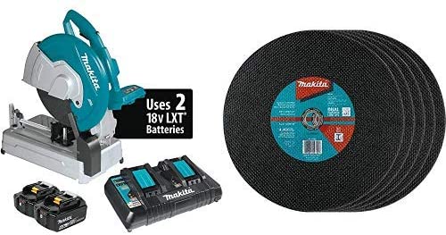 Buy Makita XWL01PT 18 Volt X2 LXT Lithium-Ion (36 Volt) Brushless Cordless 14-Inch Cut-Off Saw Kit (5.0Ah) with two B-57598-5 14-Inch x 1-Inch x 3/32-Inch Abrasive Cut-Off Wheels, 5/pk 