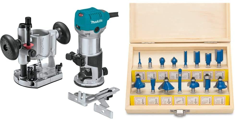 Buy Makita RT0701CX7 1 1/4 HP Compact Router Kit with Hiltex 10100 Tungsten Carbide Router Bits | 15-Piece Set 