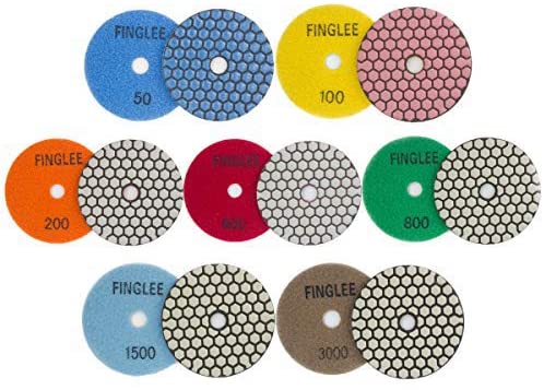 Buy 7 x 4inch Diamond Dry Polishing Pads For Marble Granite Stone, Grit 50#, 100#, 200#, 400#, 800#, 1500#, 3000# (Black marker 4inch)  