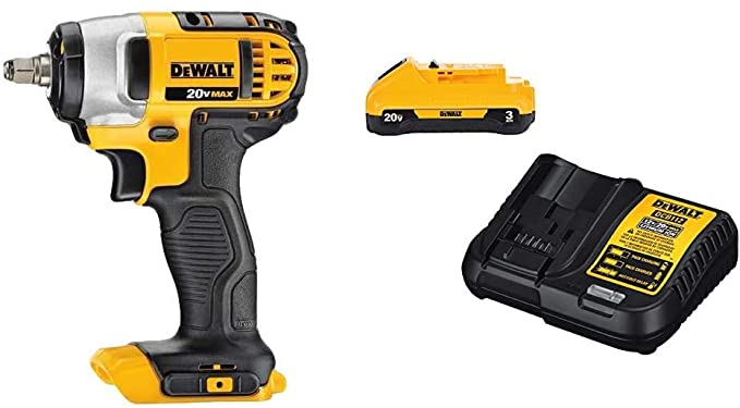 Buy DEWALT 20V MAX Cordless Impact Wrench with Hog Ring, 3/8-Inch and 3-Ah Battery Pack (DCF883B & DCB230C)  