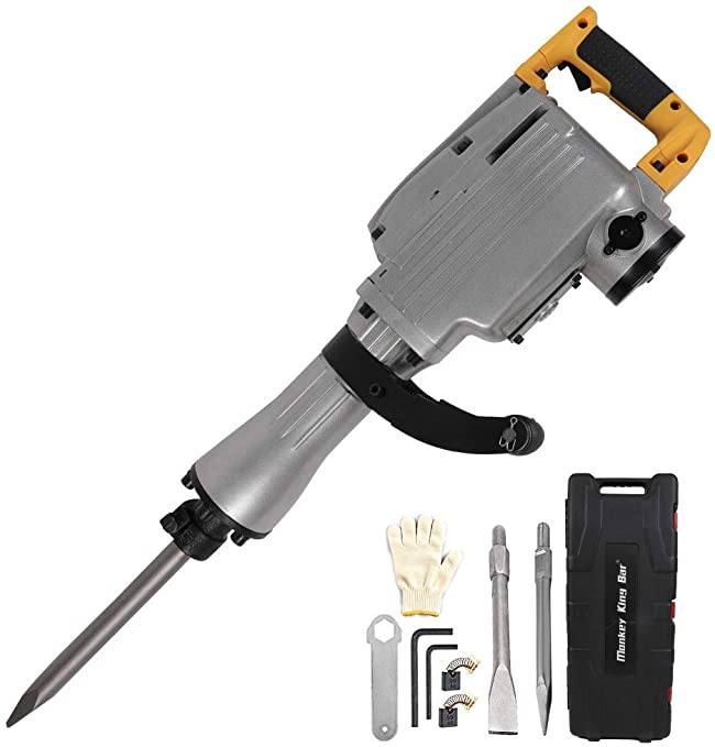 Buy MKB-65A- Chisel & Point Chisel Bit Hand Gloves w/Case Monkey King Bar- 110v 1520W Heavy Duty Electric Demolition Jack Hammer MKB-65A- Chisel & Point Chisel Bit Hand Gloves w/Case 