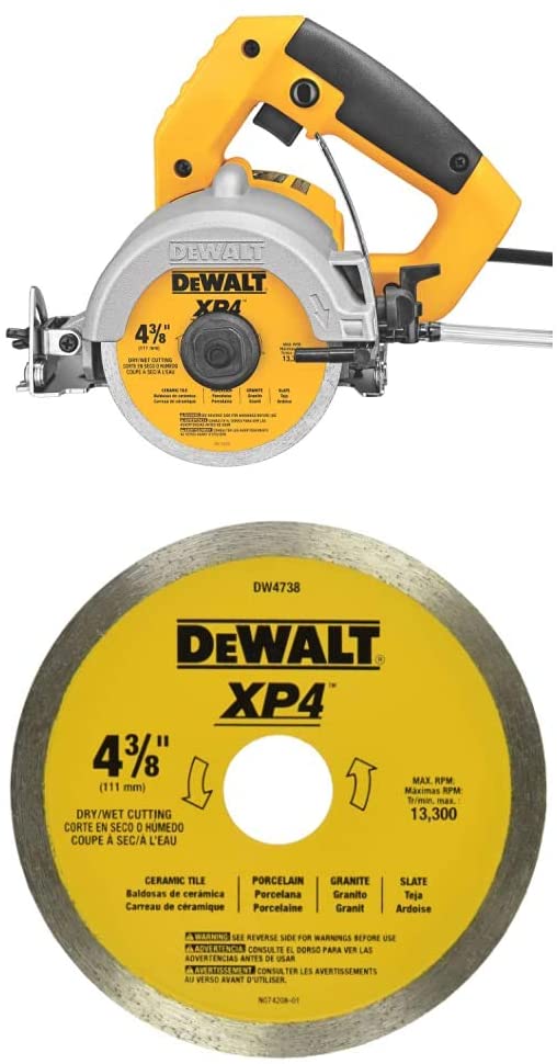 Buy DEWALT DWC860W 4-3/8-Inch Wet/Dry Masonry Saw with DEWALT DW4738 4-3/8-Inch Wet/Dry XP4 Porclean and Tile Blade 