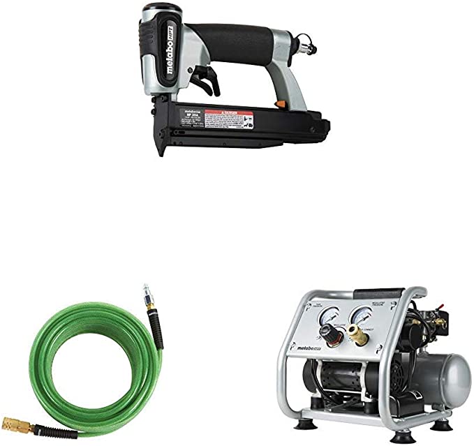 Buy Metabo HPT NP35A Pin Nailer in conjunction with Metabo HPT EC28M 1 gallon Quiet Air Compressor and Metabo HPT 115155M Air Nailer Hose 