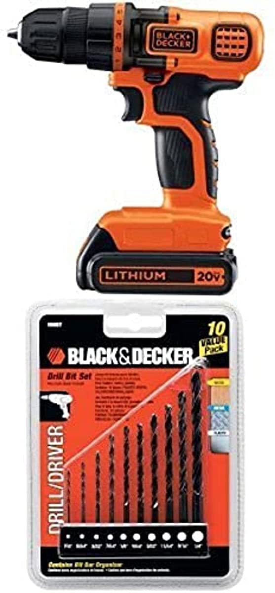 Buy LDX120C 20-Volt MAX Lithium-Ion Cordless Drill/Driver with 15557 Drill Bit Set, 10-Piece Black & Decker LDX120C 20-Volt MAX Lithium-Ion Cordless Drill/Driver with 15557 Drill Bit Set, 10-Piece 