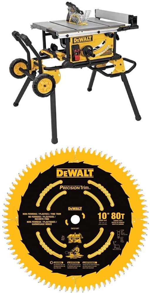 Buy DEWALT (DWE7491RS) 10-Inch Table Saw with 32-1/2-Inch Rip Capacity and DEWALT DW3219PT 10-Inch 80T Fine Crosscutting Saw Blade 