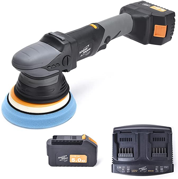 Buy ShineMate Cordless Orbital Polisher Kit with Brushless Motor, 5 Inch 15 MM Throw, Portable Li-ion System Buffer Polisher 2000-5000 OPM, and 2 x 18V 5Ah Batteries 