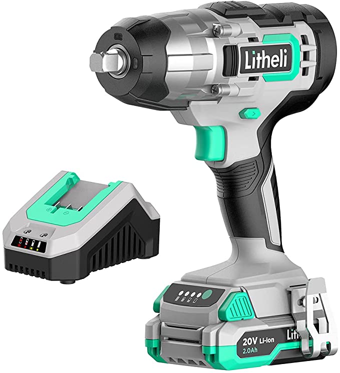 Buy Compact Electric Impact Wrench Set for Home & Car, Litheli 20V Cordless Impact Wrench,1/2-inch,300 Nm 2655 In-Lbs Battery Impact Wrench with 2.0Ah Li-ion Battery &Charger, Belt Clip for Easy Carrying 