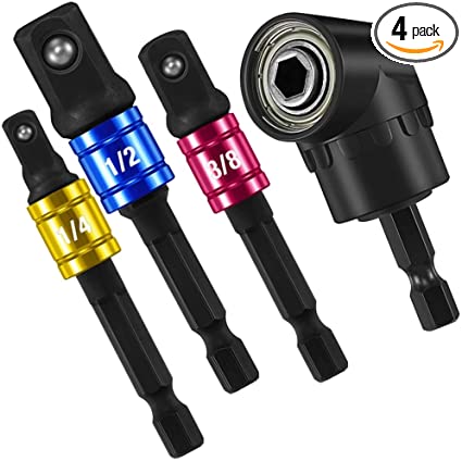 Buy 3Pcs Square Power Drill Cordless Impact Sockets Bit Set With Color Coded Ring,105 Degree Right Angle Screwdriver Set,Right Angle Drill Attachment,Angle Drill Adapter 