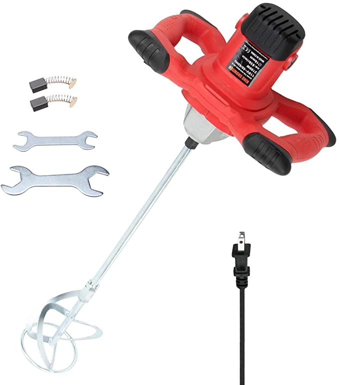 Buy 2100W Mortar Mixer, King Showden 110V Electric Mortar Mixer Anti-Slip Handheld 6-Speed with Carbon Brush & Hexagon Wrench for mid-viscosity liquids such as plaster, cement, mortar, and others. 