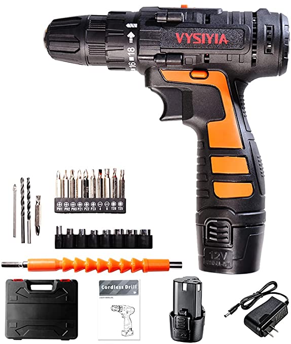 Buy 12V Li-Ion Battery Cordless Drill Driver Kit 30Nm Torque 18 Clutch 3/8