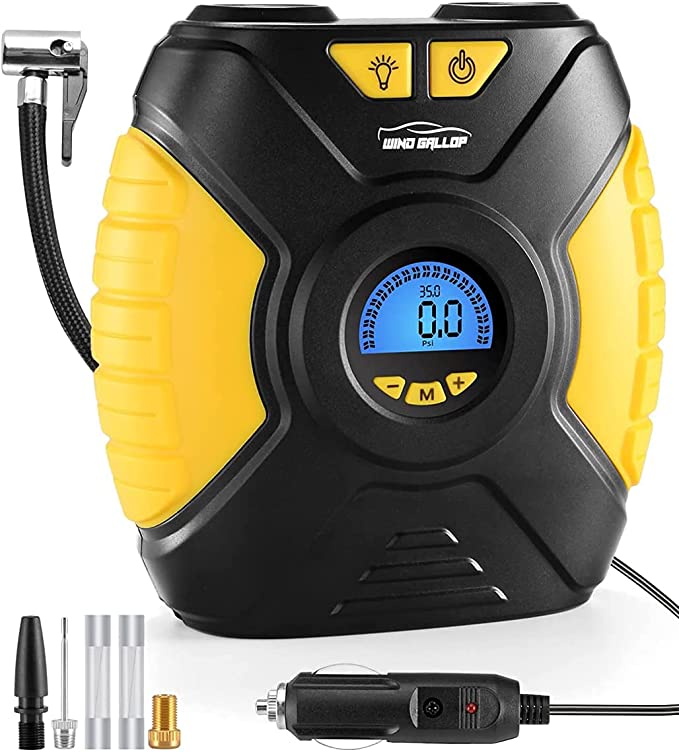 Buy WindGallop 12v Electric Car Tire Inflator Pump with Tire Pressure Gauge and LED Light 