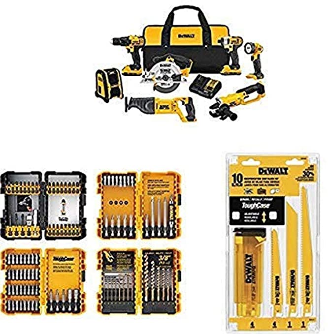 Buy DEWALT 20V MAX Combo Kit, Compact 7-Tool (DCK720D2) includes the DEWALT DWA2FTS100 Screwdriving and Drilling Set, 100 Piece, as well as the DEWALT DW4898 Bi-Metal Reciprocating Saw Blade Set with Case, 10-Piece. 