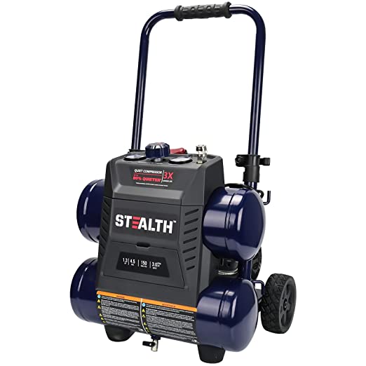 Buy Stealth Ultra Quiet Air Compressor, 64 Decibel 4.5 Gallon Peak 1.3 HP Max 150 PSI, Oil-Free Air Pump, 3 CFM @ 90 PSI Portable Air Compressor with Wheel for Garage, Workshop, and Jobsite 