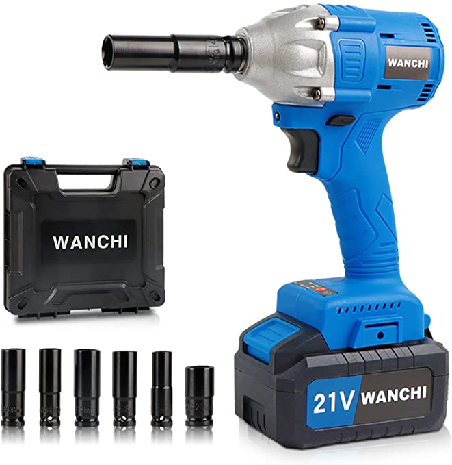 Buy Brushless Cordless Impact Wrench 1/2 inch Impact Gun for Car Lug Nuts, 1H Fast Charger, Max Torque 266 Ft.LBS, WANCHI 21V Electric Impact Wrench with Battery Charger, 6 Sockets, and Case 