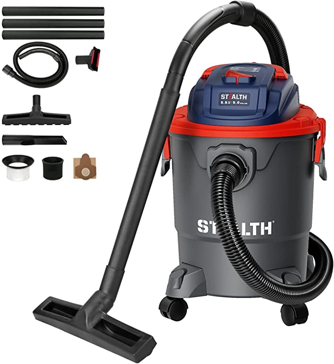 Buy Stealth ECV05P1 Wet Dry Vacuum Cleaner, Shop Vacuum with Blower, 5 Gallon 5.5 Peak HP, Portable Shop Vacuum with Attachments Stealth ECV05P1 Wet Dry Vacuum Cleaner, Shop Vacuum with Blower, 5 Gallon 5.5 Peak HP, Portable Shop Vacuum with Attachments 