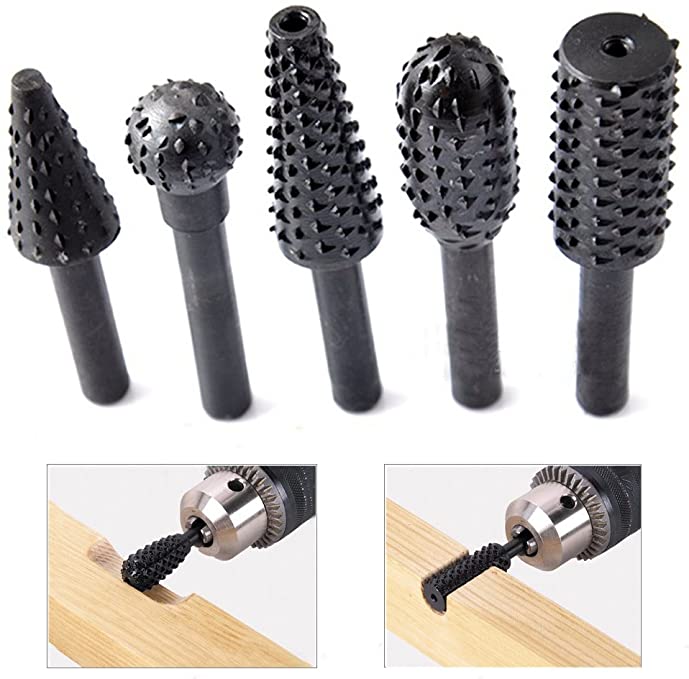 Buy 5 pcs/set HDDU Power Tools Twist Drill Bit Wood Carving File Rasp Drill Bits 1/4